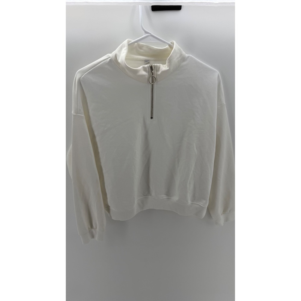 Unbranded Quarter Zip Sweatshirt Womens L White Excellent Cropped Pullover